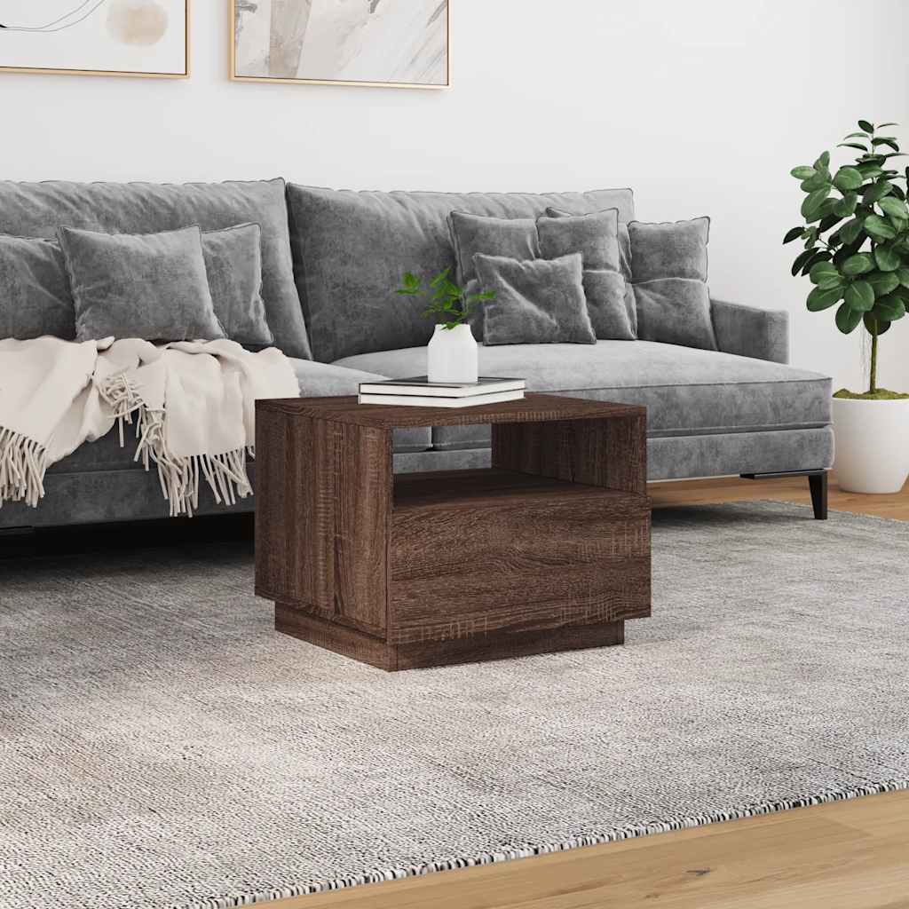 sofabord med LED-lys 50x49x40 cm brun egetræsfarve