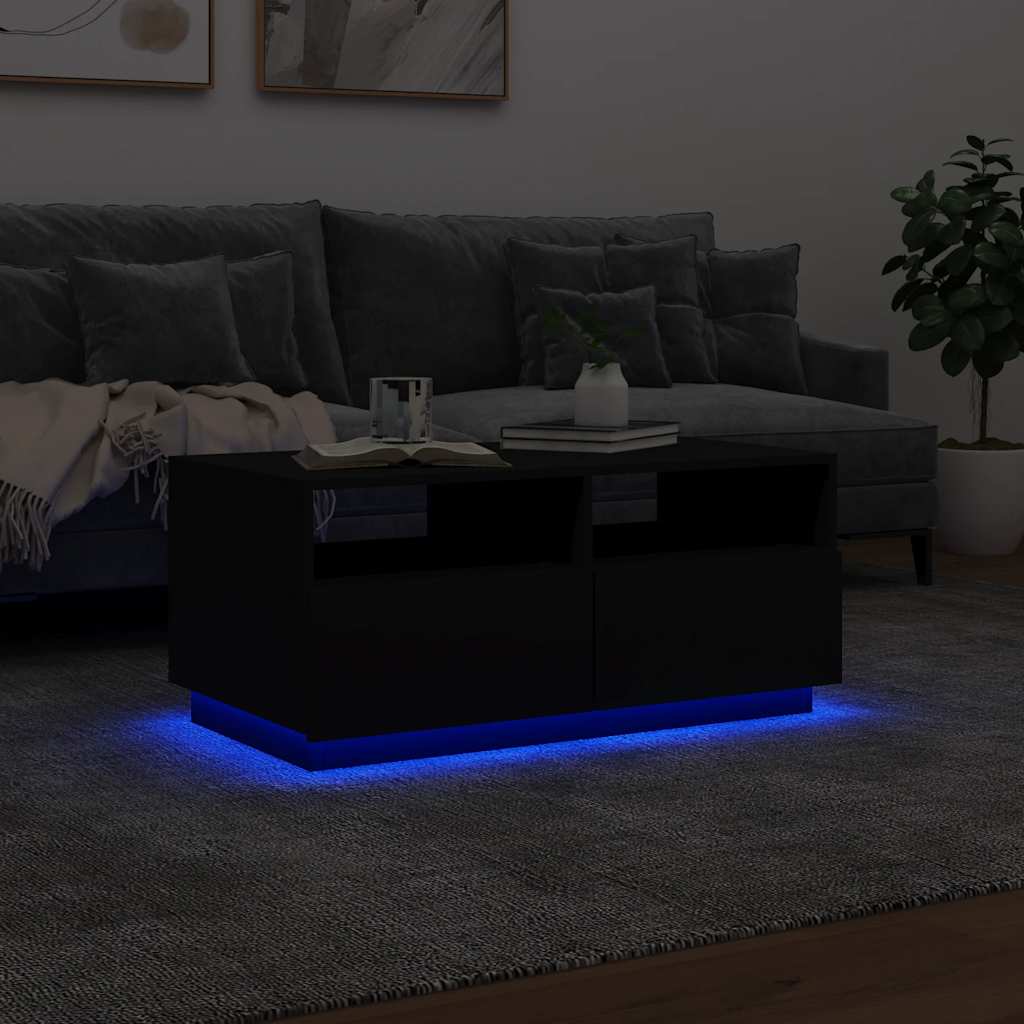 sofabord med LED-lys 90x49x40 cm sort