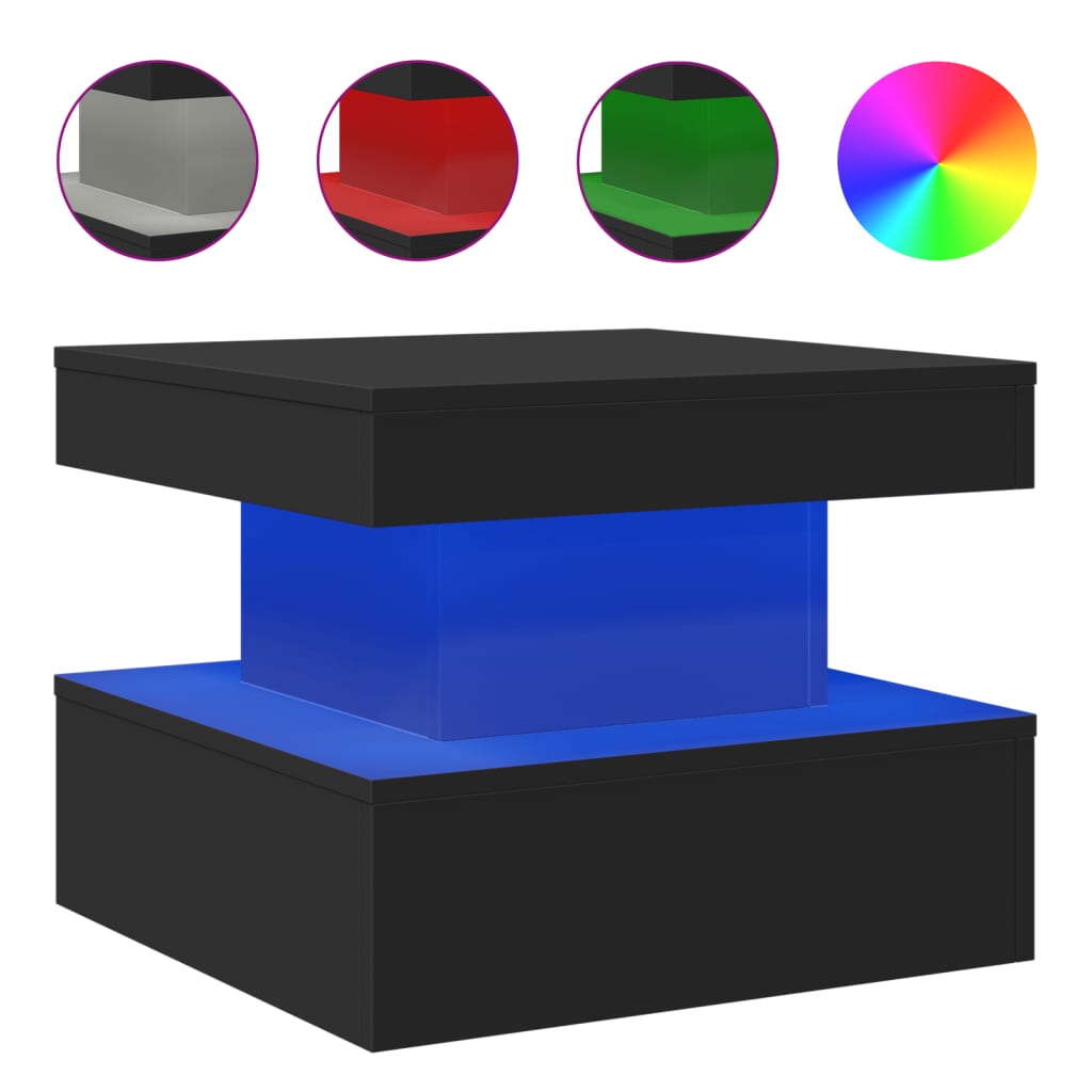 sofabord med LED-lys 50x50x40 cm sort