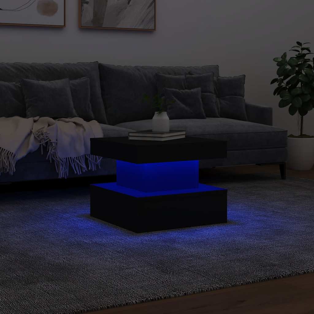 sofabord med LED-lys 50x50x40 cm sort