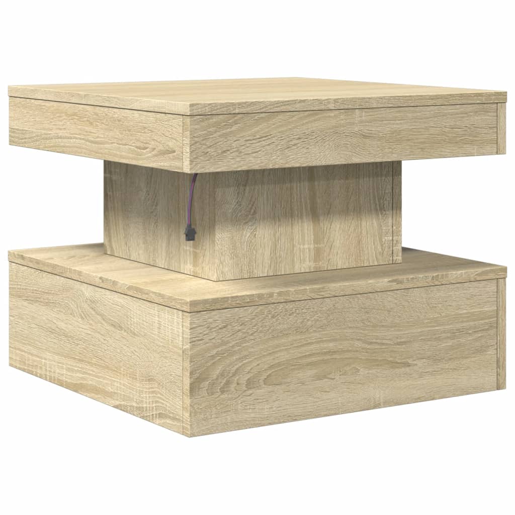 sofabord med LED-lys 50x50x40 cm sonoma-eg