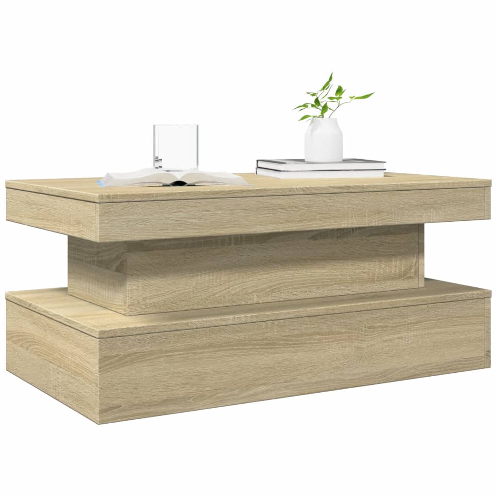 sofabord med LED-lys 90x50x40 cm sonoma-eg