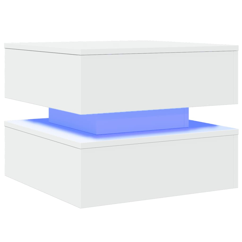 sofabord med LED-lys 50x50x40 cm hvid