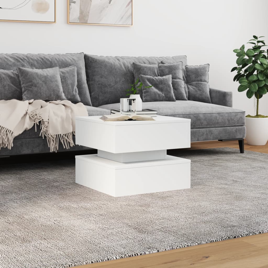 sofabord med LED-lys 50x50x40 cm hvid