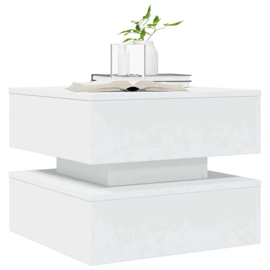 sofabord med LED-lys 50x50x40 cm hvid