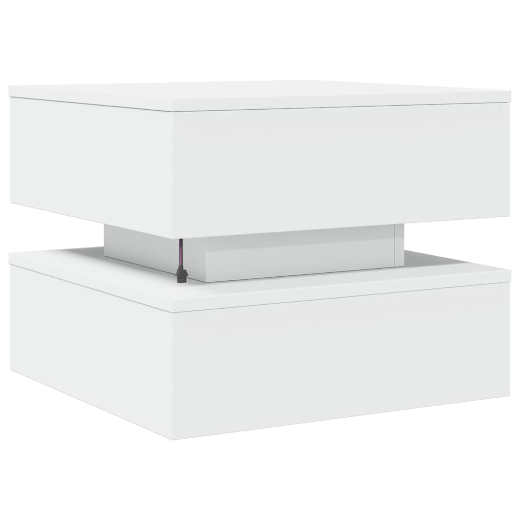 sofabord med LED-lys 50x50x40 cm hvid