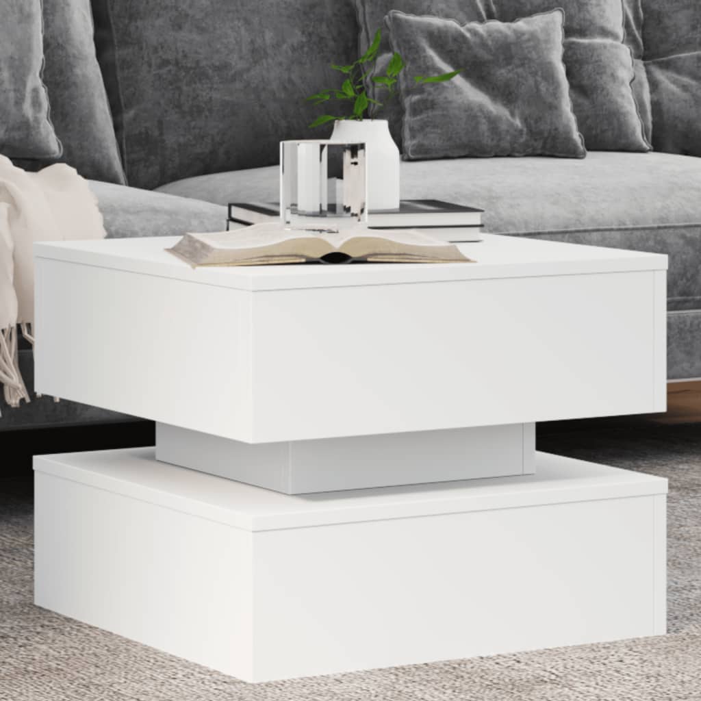 sofabord med LED-lys 50x50x40 cm hvid