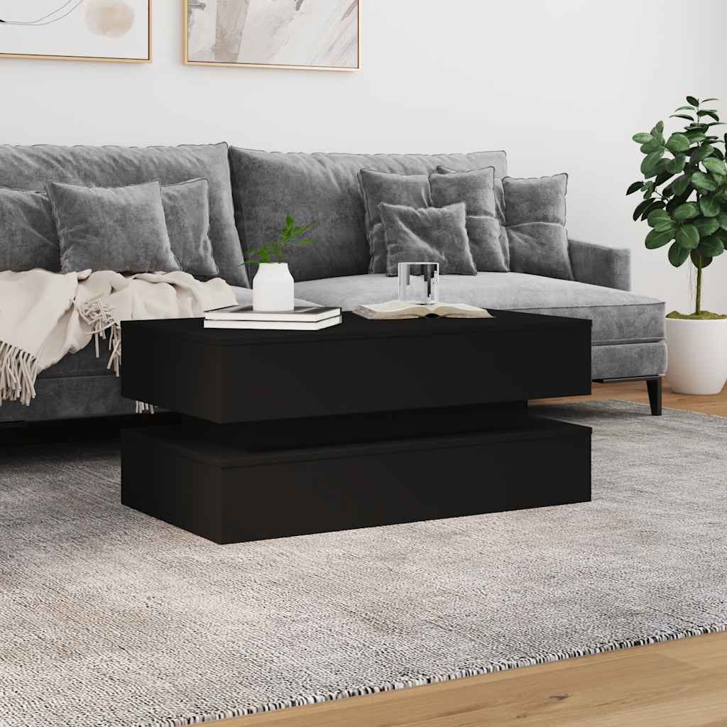 sofabord med LED-lys 90x50x40 cm sort