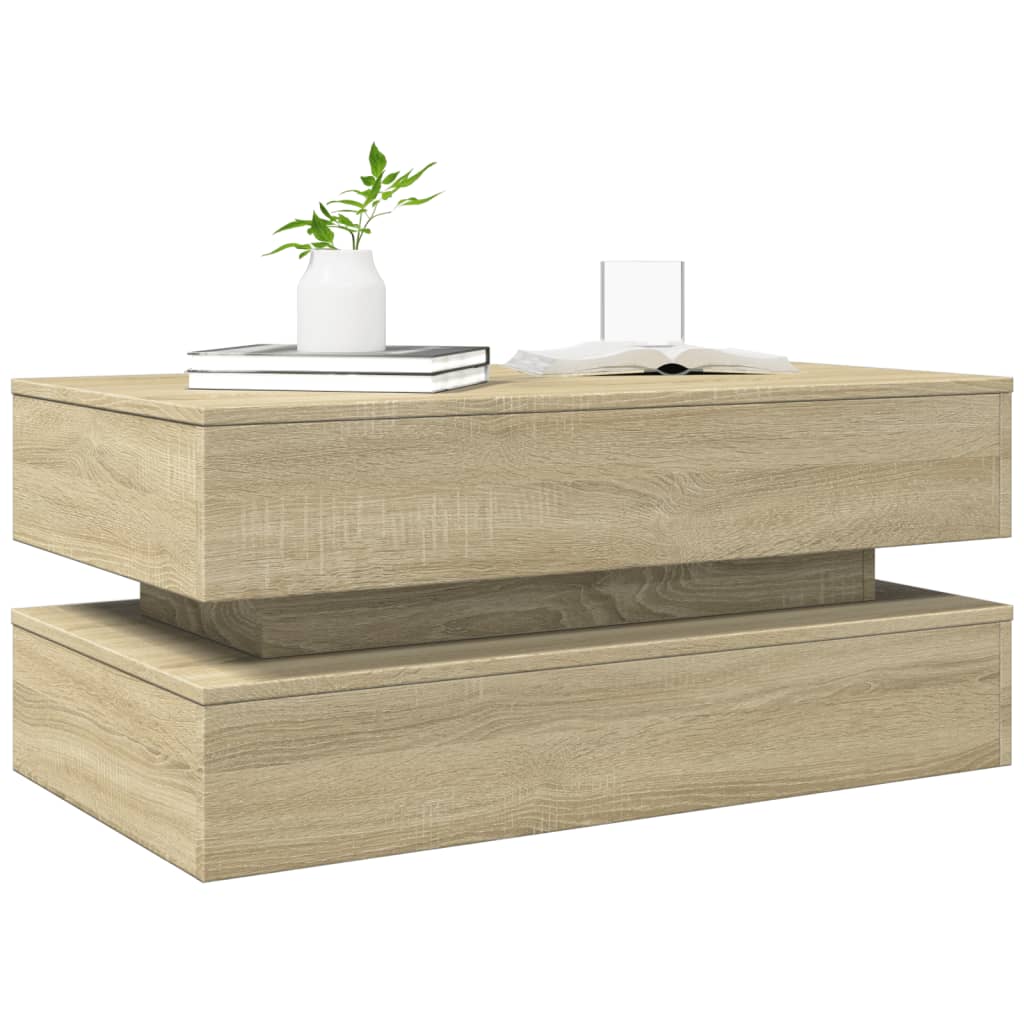 sofabord med LED-lys 90x50x40 cm sonoma-eg