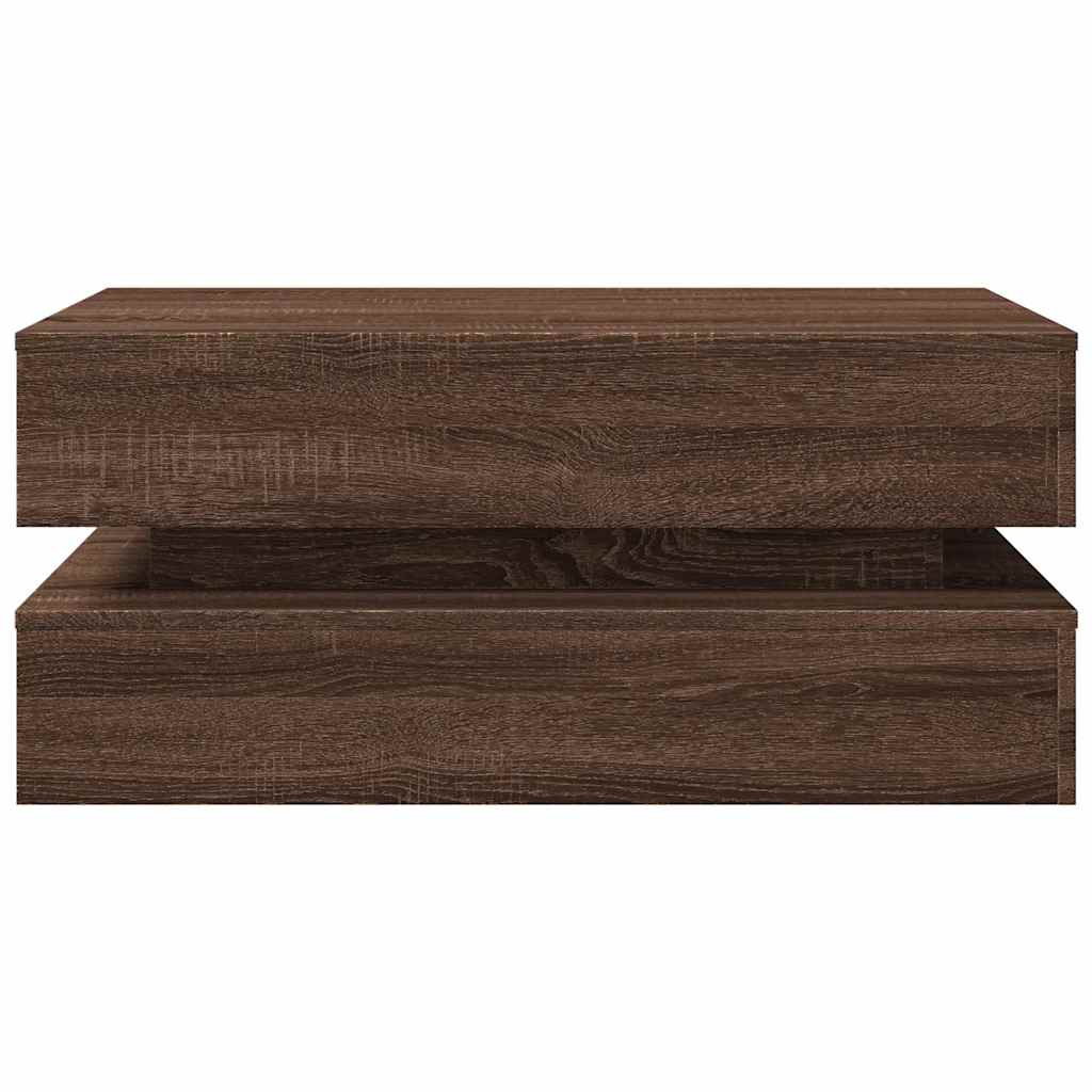 sofabord med LED-lys 90x50x40 cm brun egetræsfarve