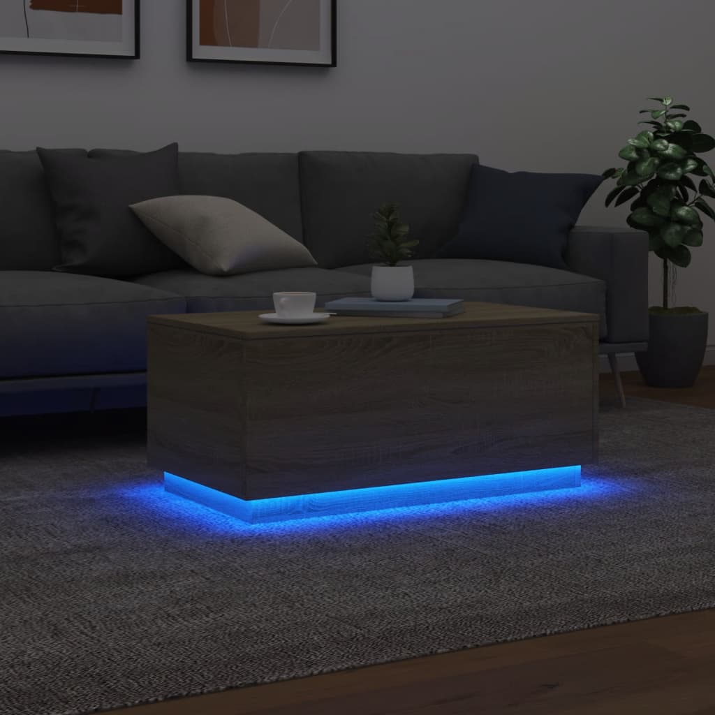 sofabord med LED-lys 90x50x40 cm sonoma-eg