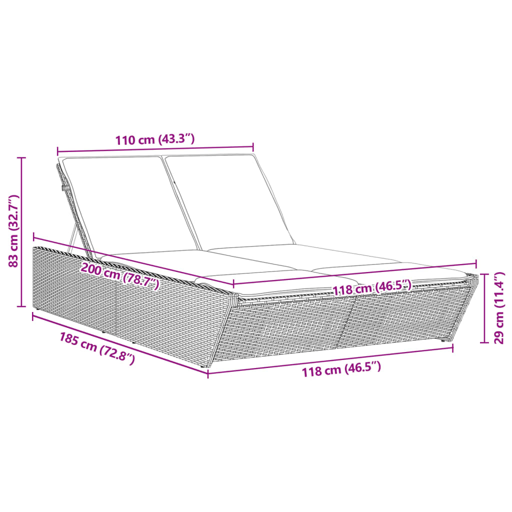 solseng med hynder polyrattan brun
