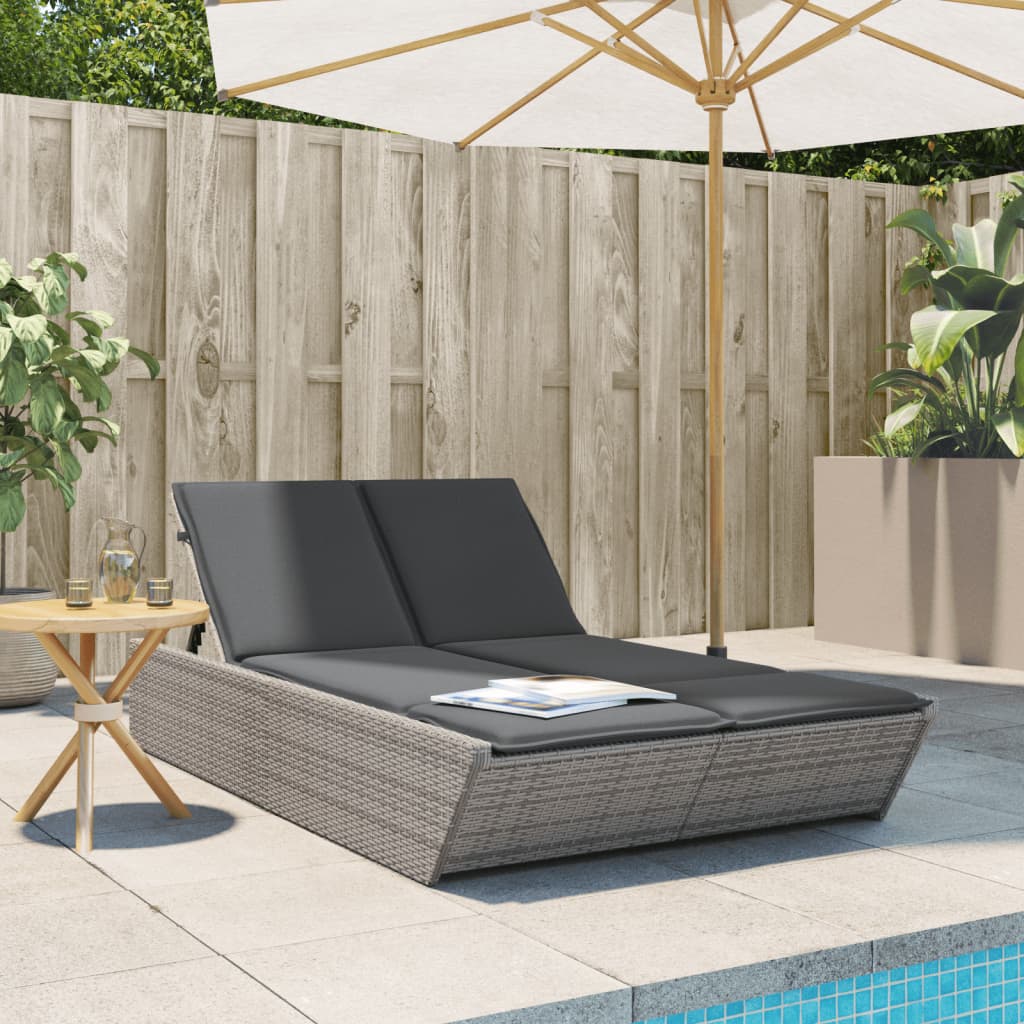 loungesofa med hynder polyrattan grå
