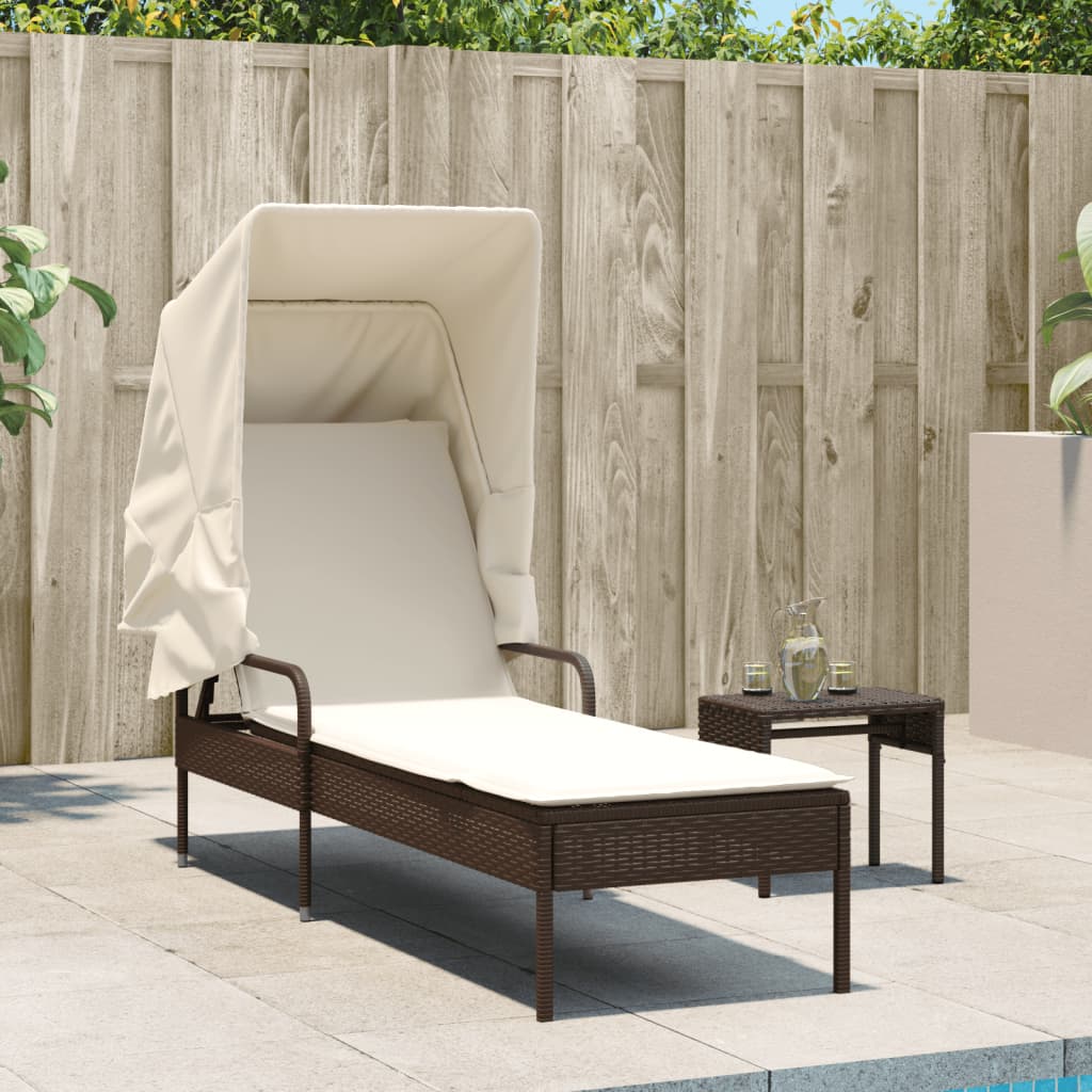 loungesofa med baldakin polyrattan brun