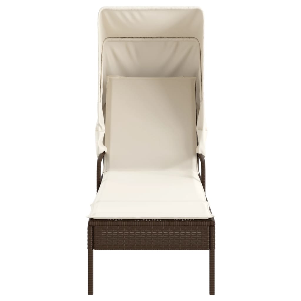 loungesofa med baldakin polyrattan brun