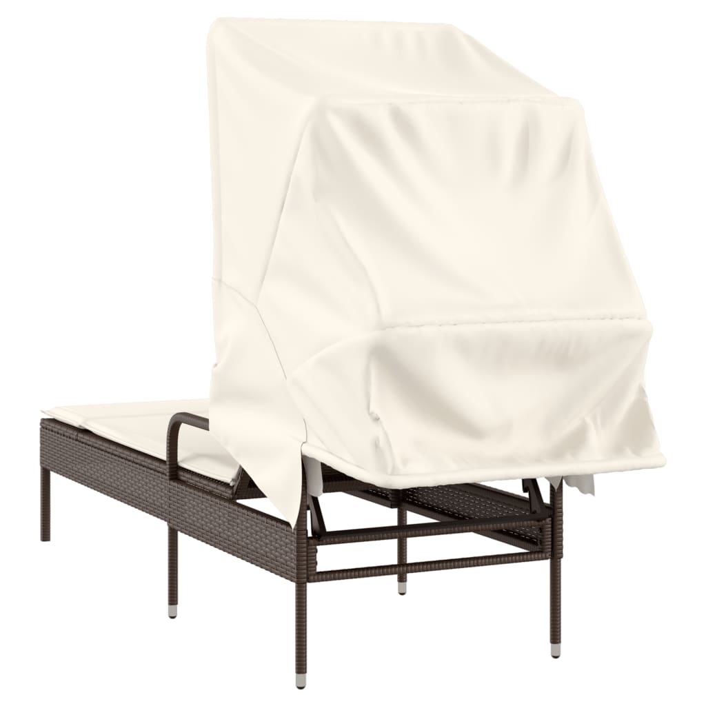 loungesofa med baldakin polyrattan brun