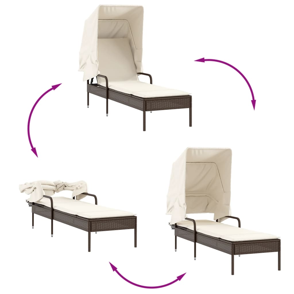 loungesofa med baldakin polyrattan brun