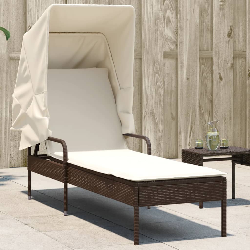 loungesofa med baldakin polyrattan brun