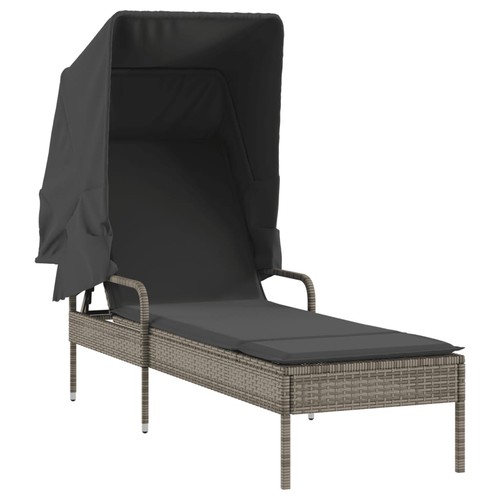 loungesofa med baldakin polyrattan grå