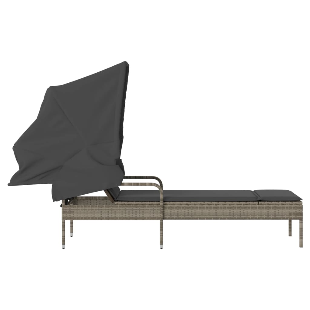 loungesofa med baldakin polyrattan grå