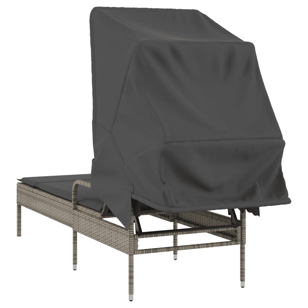 loungesofa med baldakin polyrattan grå