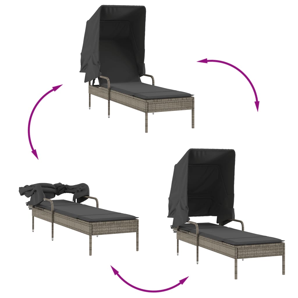 loungesofa med baldakin polyrattan grå