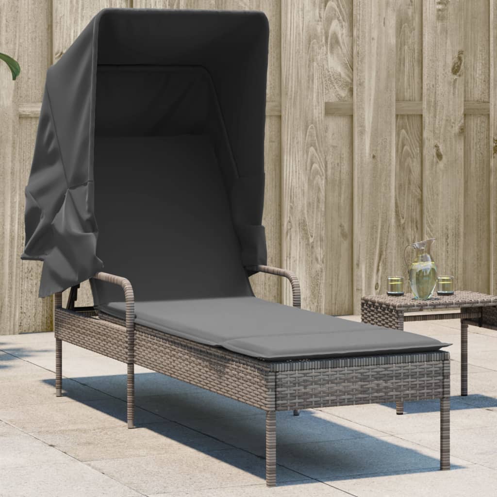 loungesofa med baldakin polyrattan grå