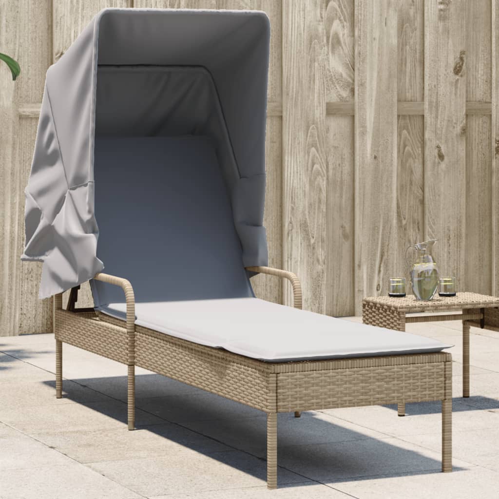 loungesofa med baldakin polyrattan beige