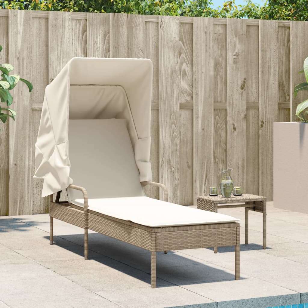 loungesofa med baldakin polyrattan beige