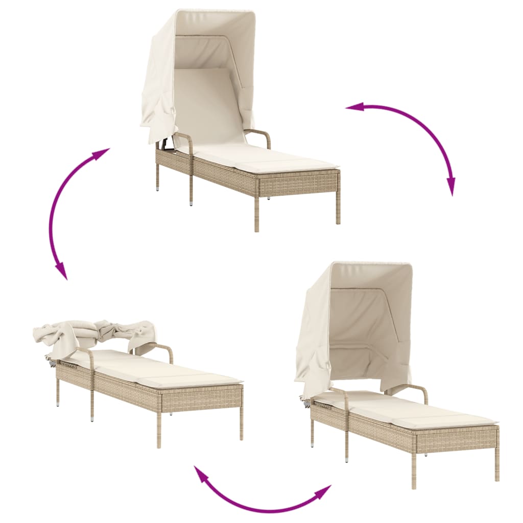 loungesofa med baldakin polyrattan beige