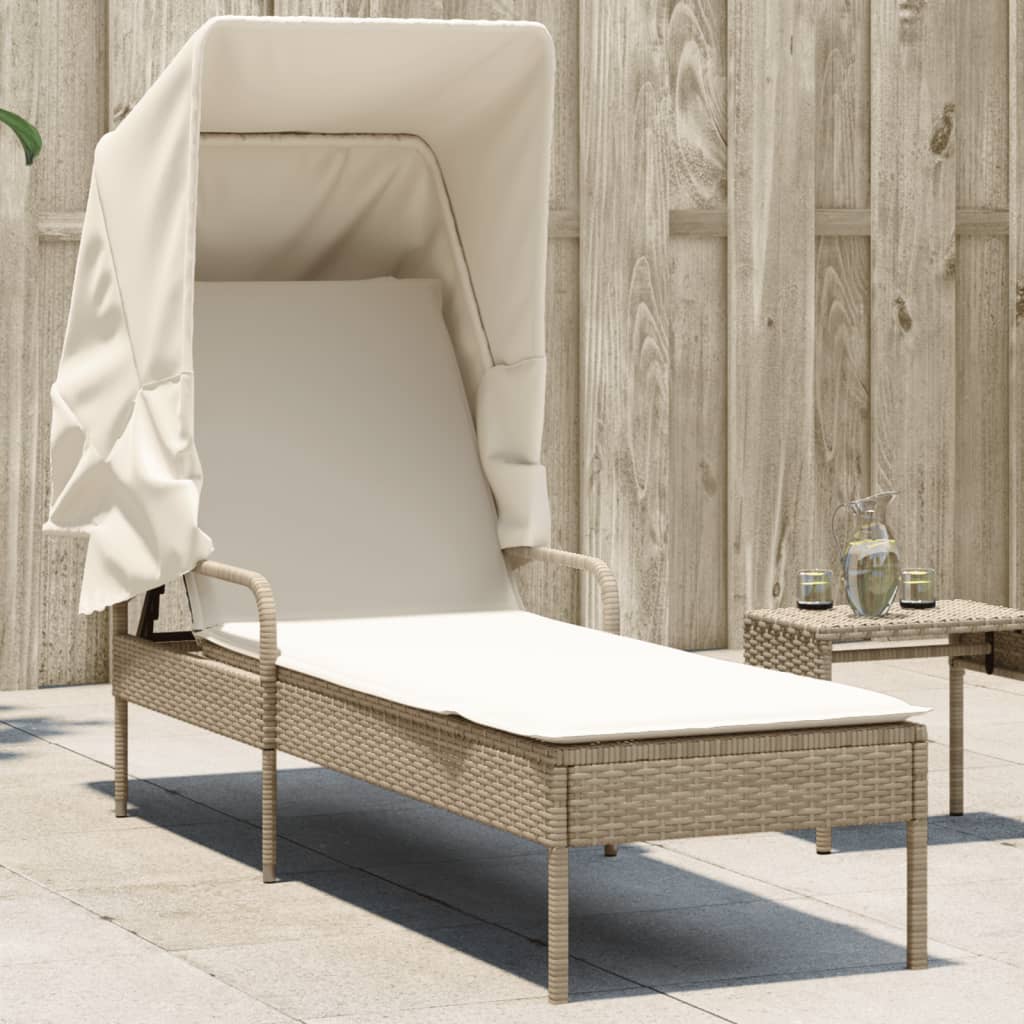 loungesofa med baldakin polyrattan beige