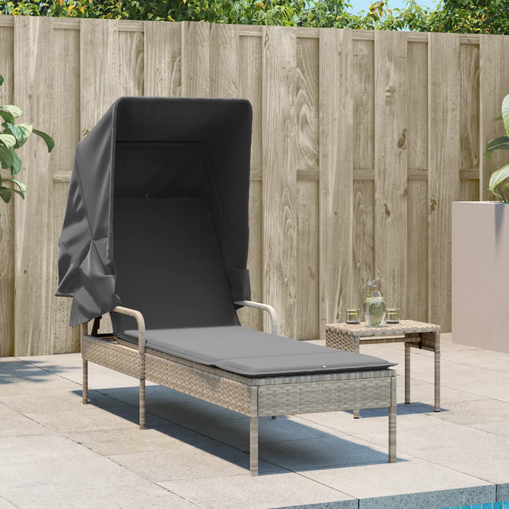 loungesofa med baldakin polyrattan grå