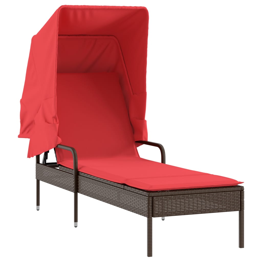 liggestol med baldakin brun polyrattan
