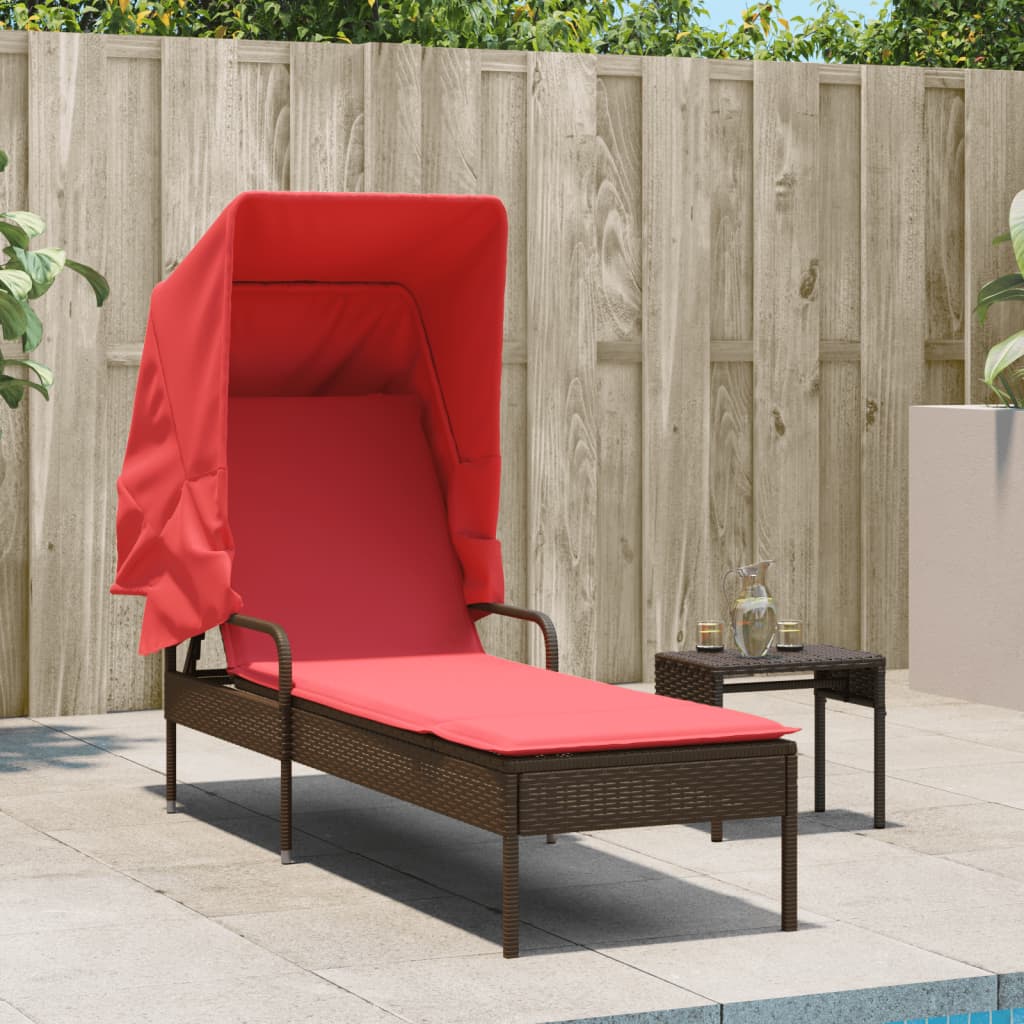 liggestol med baldakin brun polyrattan