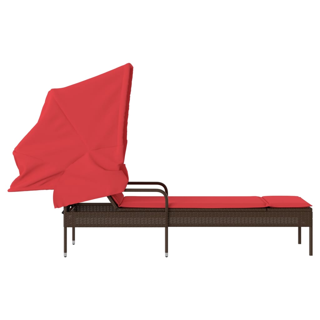 liggestol med baldakin brun polyrattan