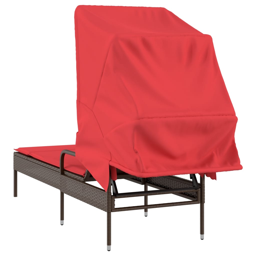 liggestol med baldakin brun polyrattan