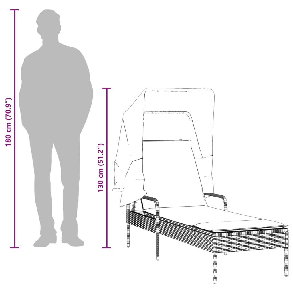 liggestol med baldakin brun polyrattan