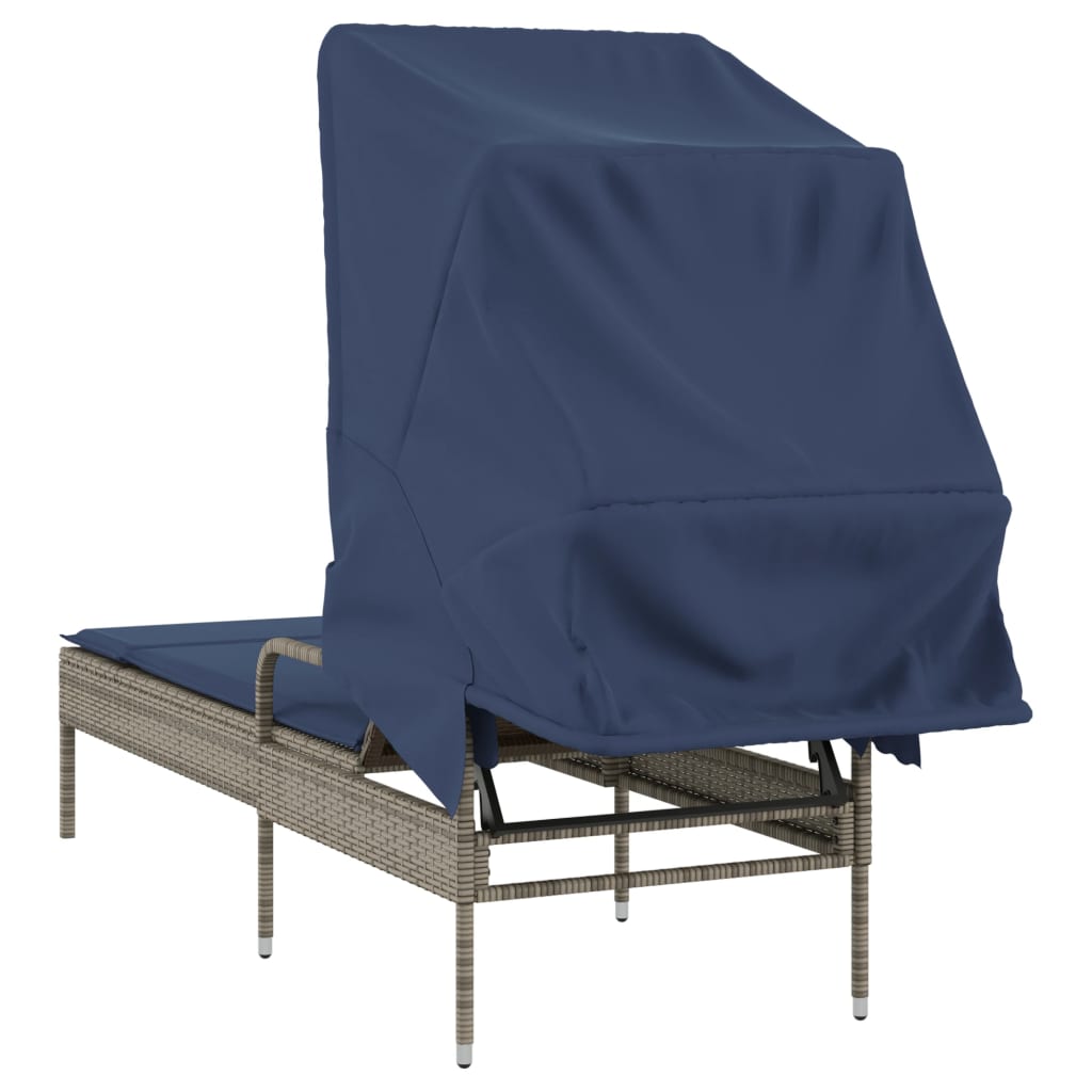 liggestol med baldakin grå polyrattan