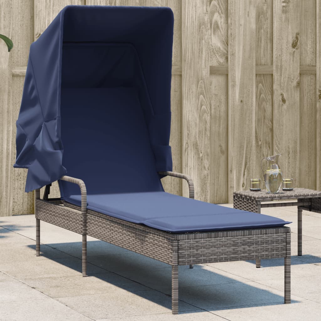 liggestol med baldakin grå polyrattan