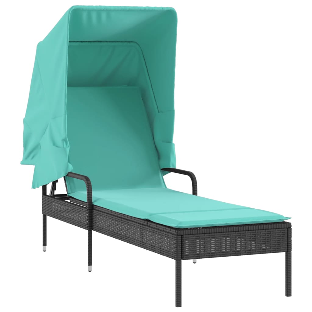 liggestol med baldakin sort polyrattan