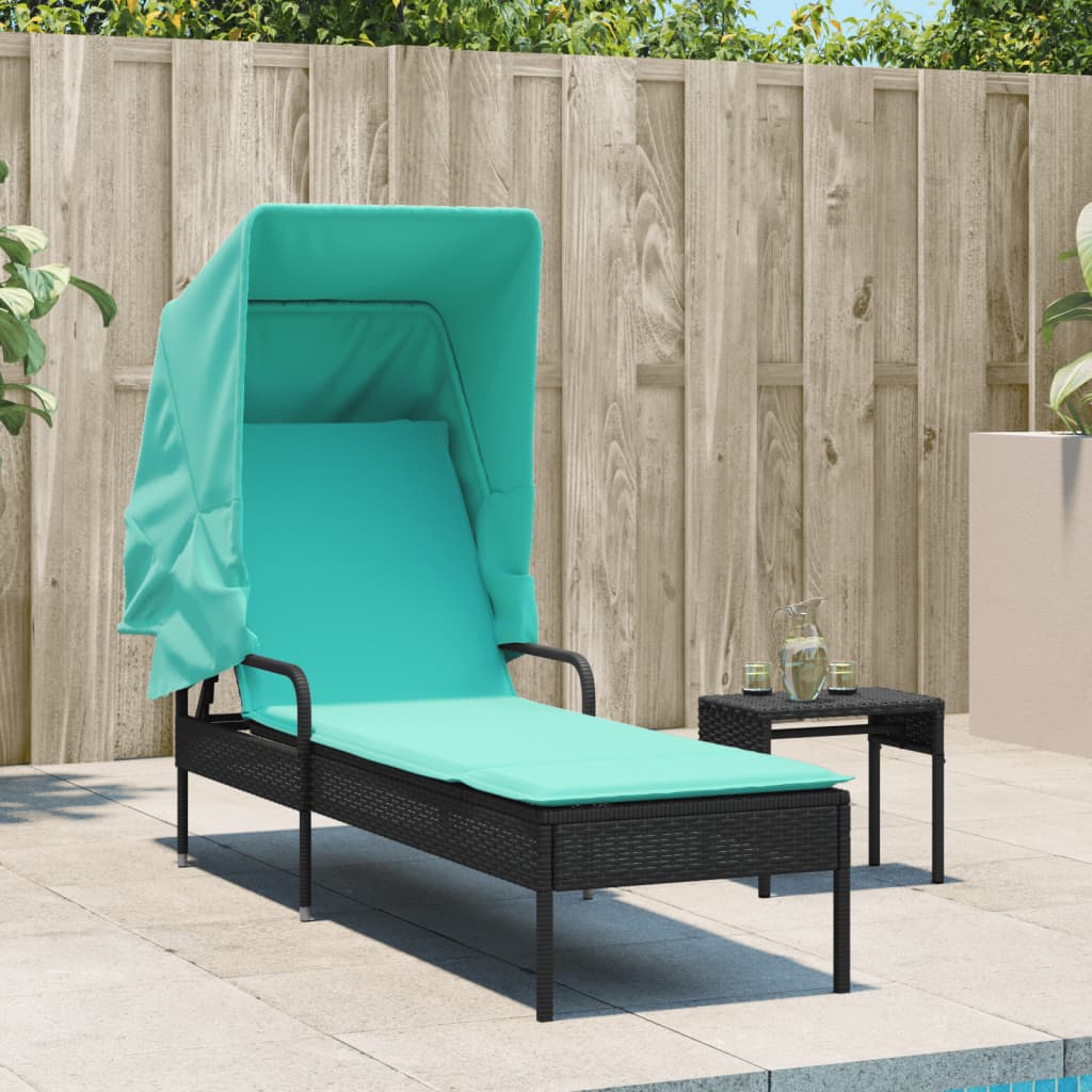liggestol med baldakin sort polyrattan