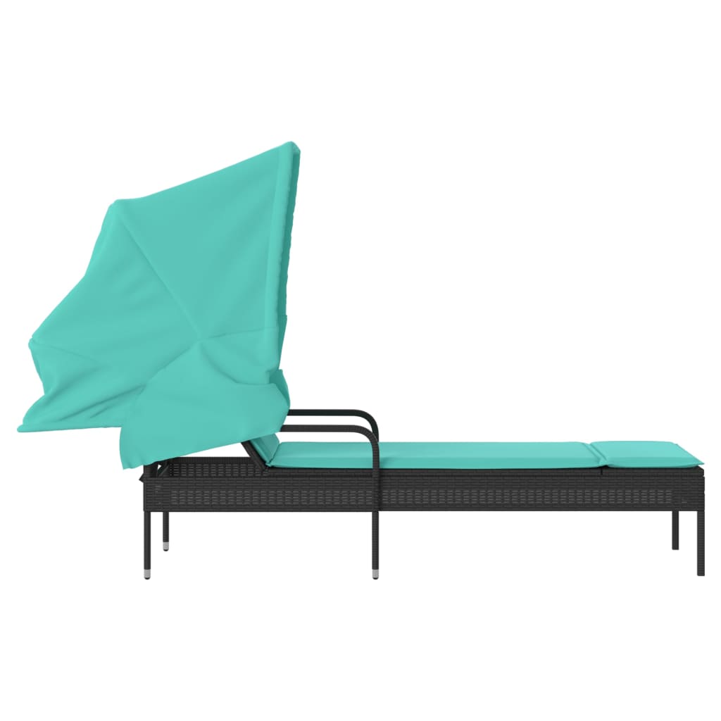 liggestol med baldakin sort polyrattan