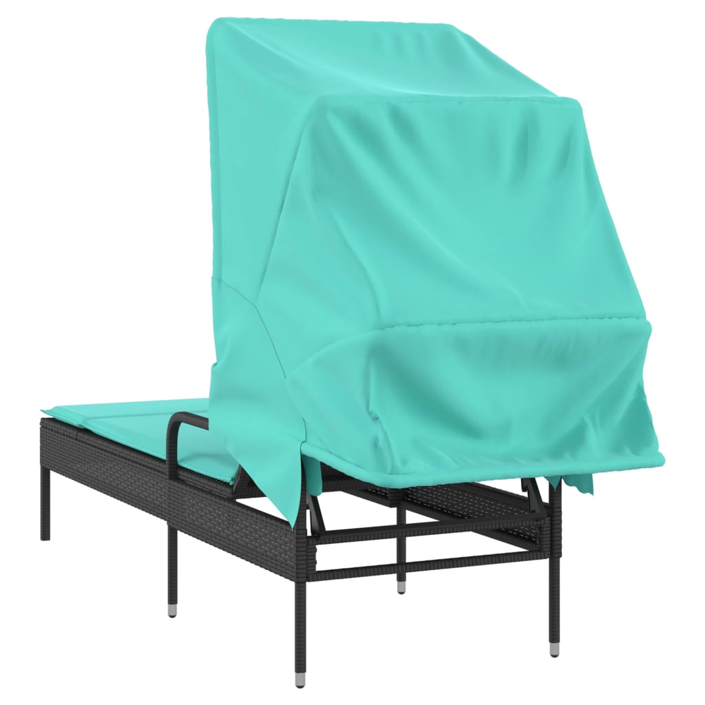 liggestol med baldakin sort polyrattan