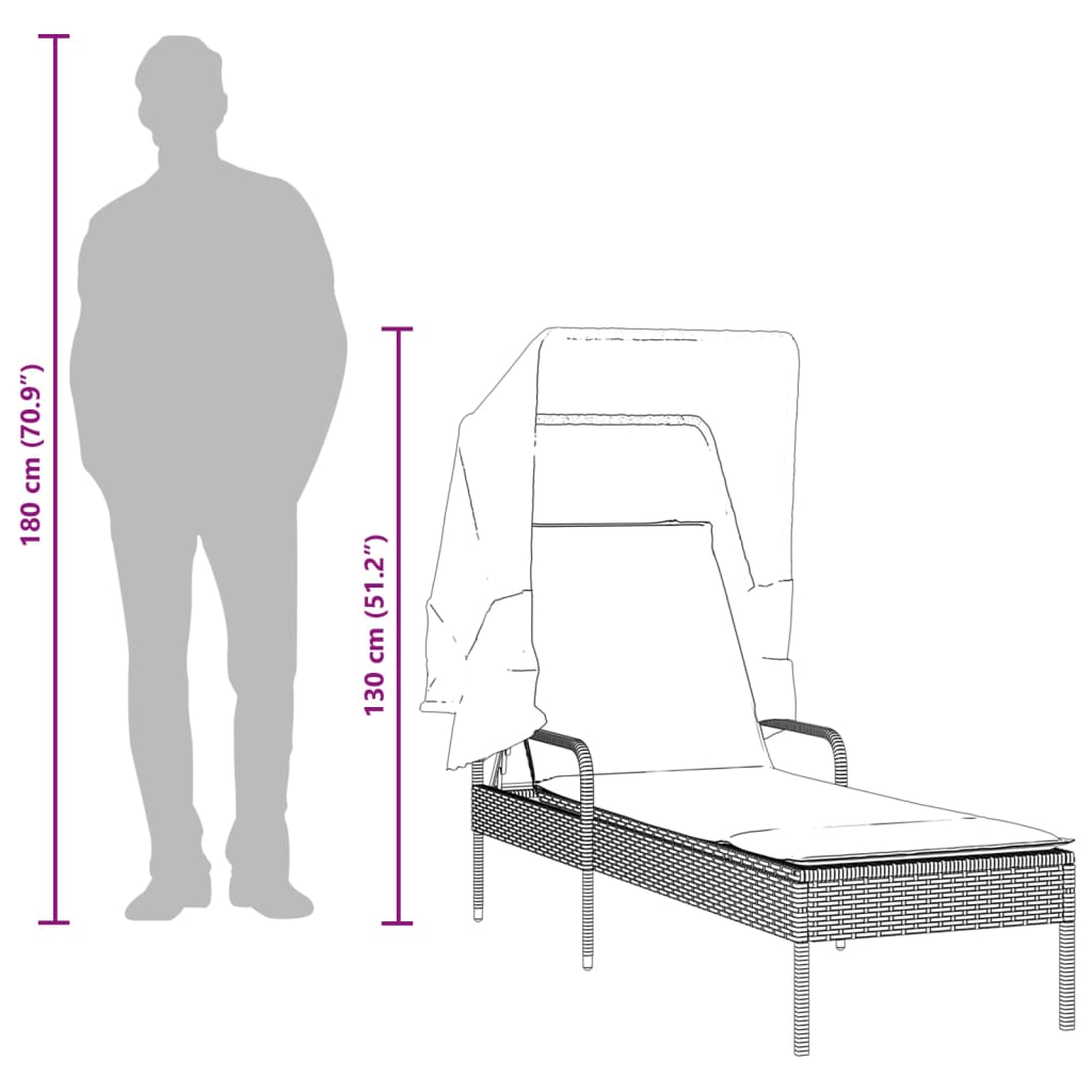 liggestol med baldakin sort polyrattan