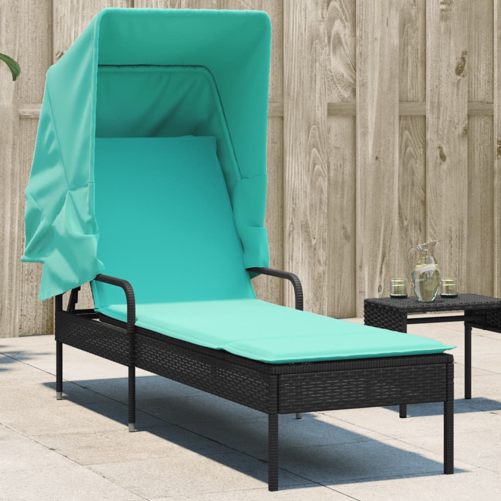 liggestol med baldakin sort polyrattan