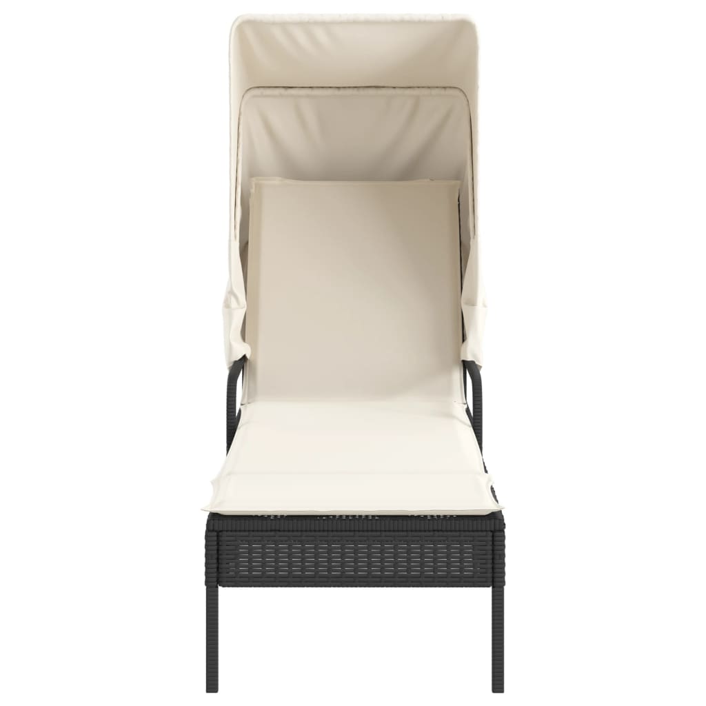 liggestol med baldakin og bord polyrattan sort