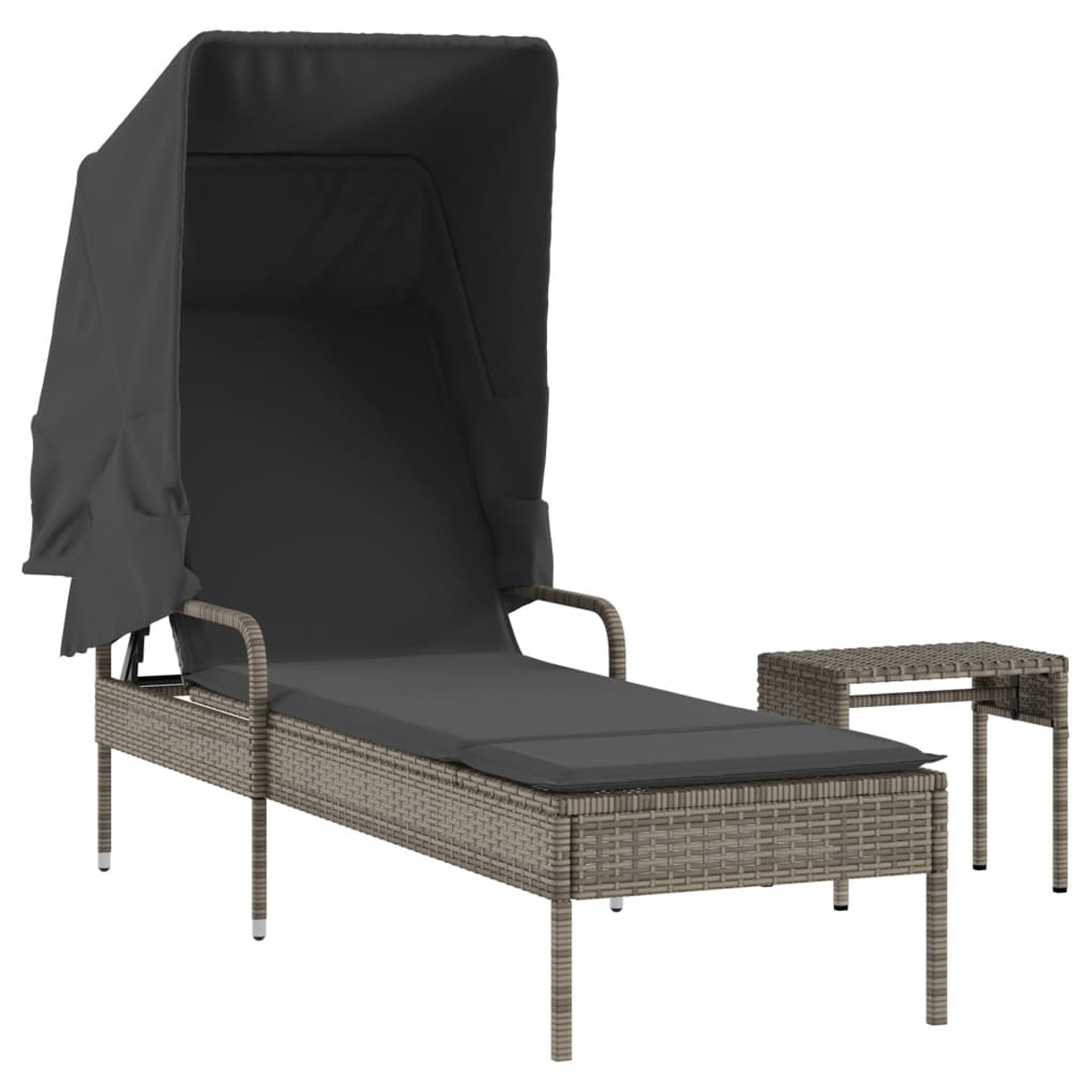 liggestol med baldakin og bord polyrattan grå