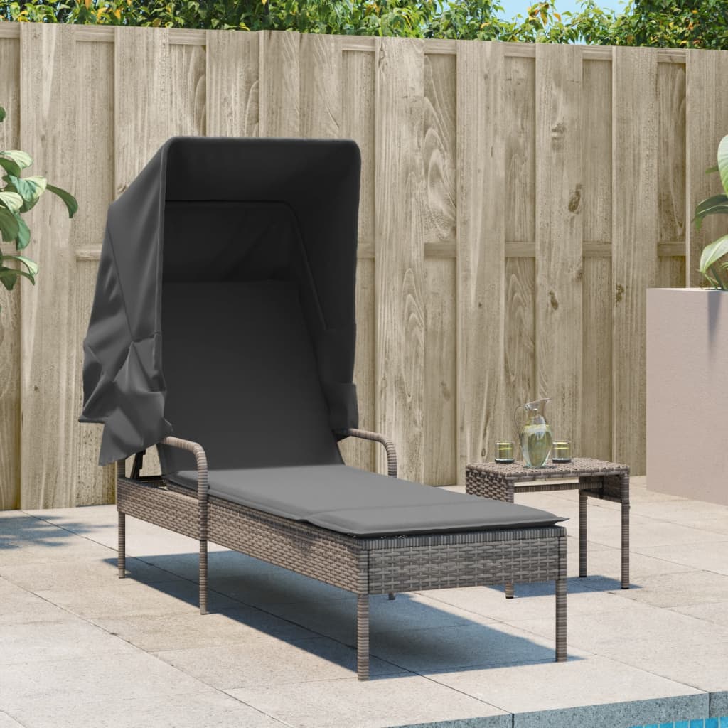 liggestol med baldakin og bord polyrattan grå