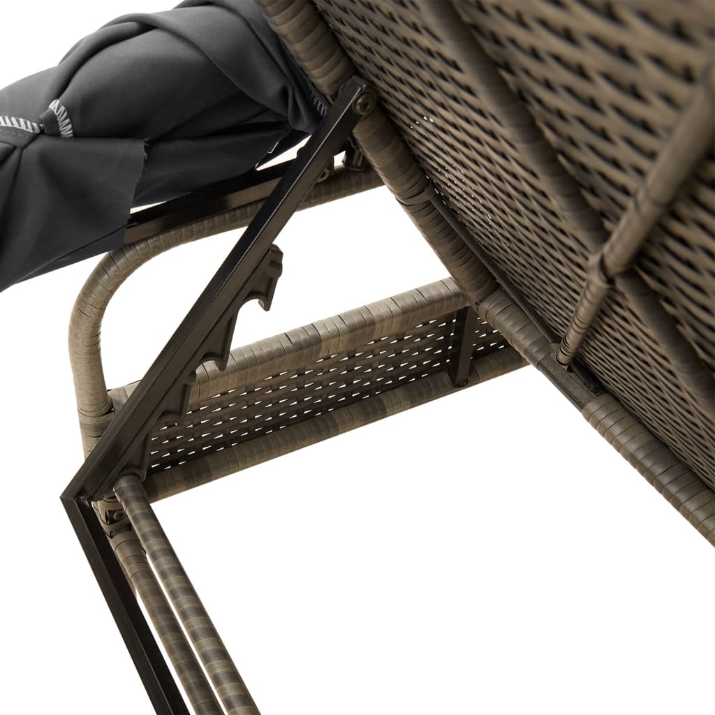liggestol med baldakin og bord polyrattan grå
