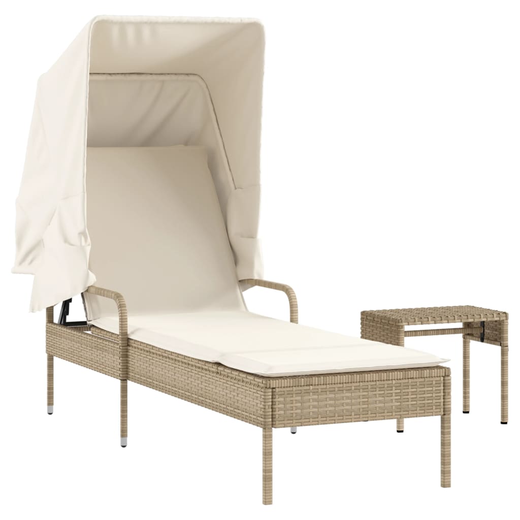 liggestol med baldakin og bord polyrattan beige